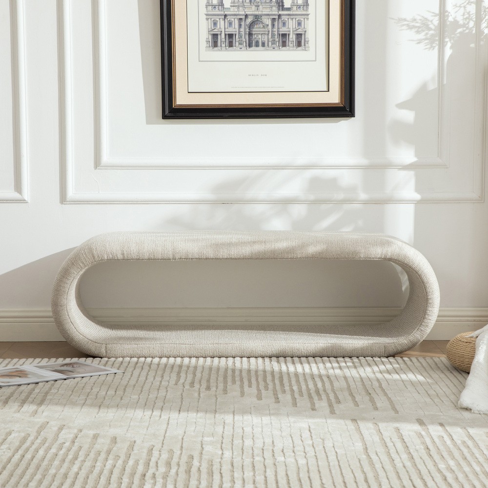 Chenille Upholstered Storage Bench with Iron Frame, Entryway & Living Room