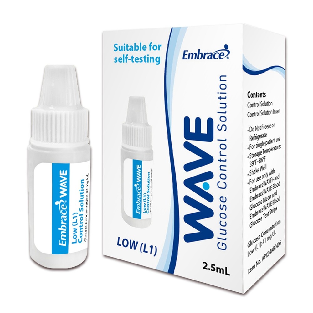 Embrace WAVE Blood Glucose Control Solution Level 1 2.5mL For WAVE Glucose Meter