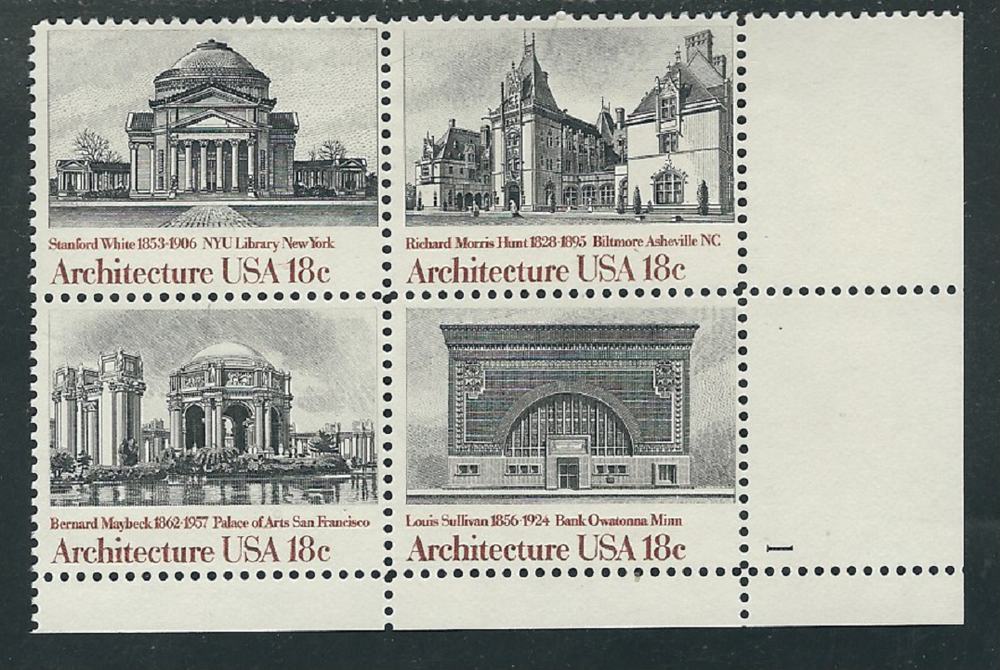 Scott #1928/31... 18 Cent... Architecture... Plate Block