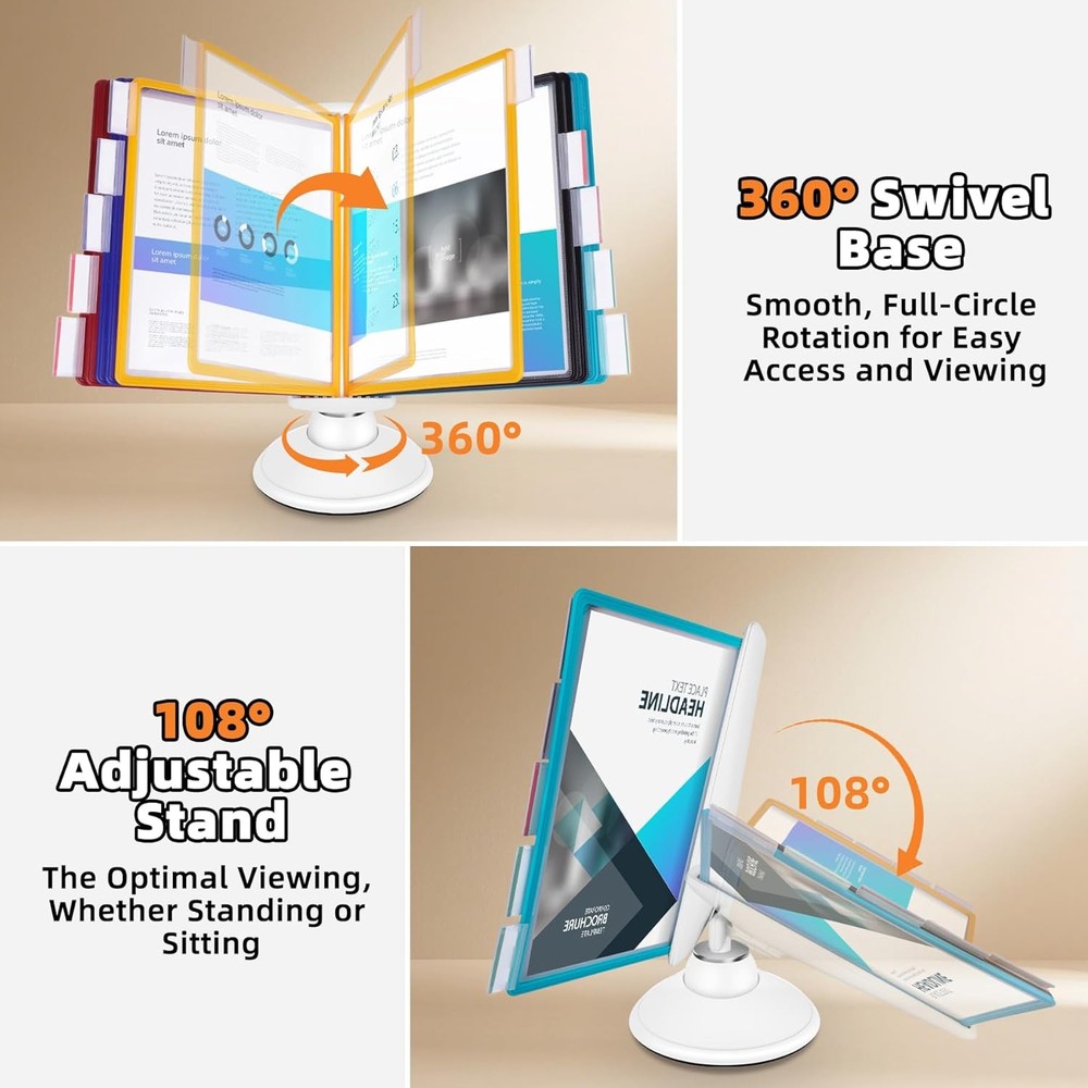 Antner 10 Pocket Desktop Reference and Display System with 360° Adjustable Base,