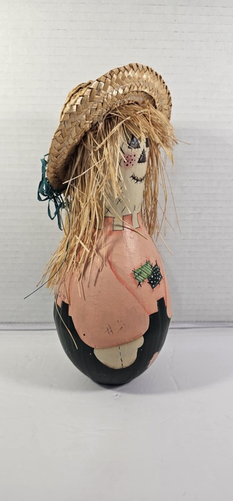 Hand Painted Fall Scarcrow Gourd.