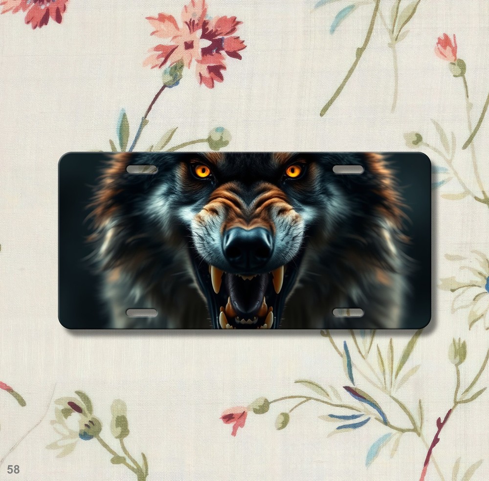 Snarling Wolf License Plate Snarling Design Customizable Front Bumper Plate Spec