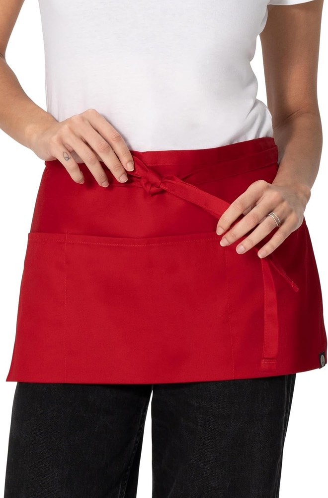 Durable Unisex Waitstaff Apron - Comfortable Red Design with Pocket Storage