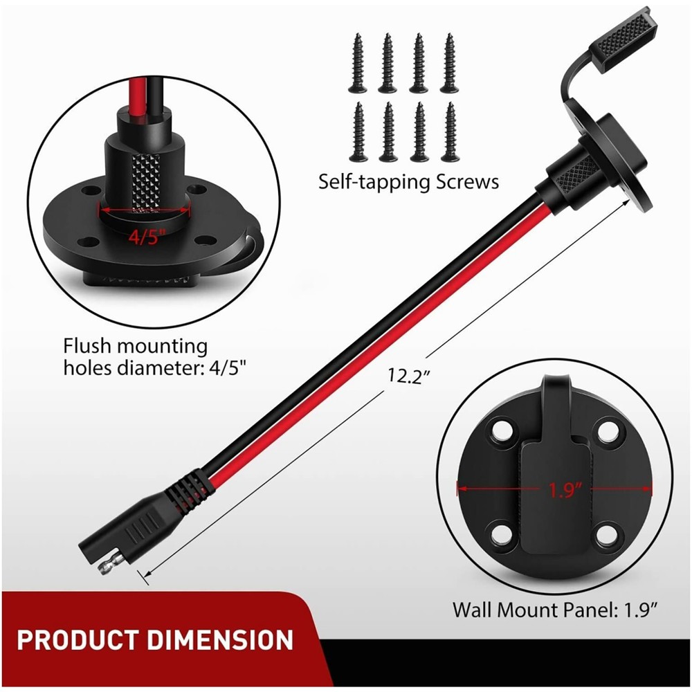 2 Pack - SAE Power Socket Sidewall Port, Weatherproof SAE Quick Connect Solar
