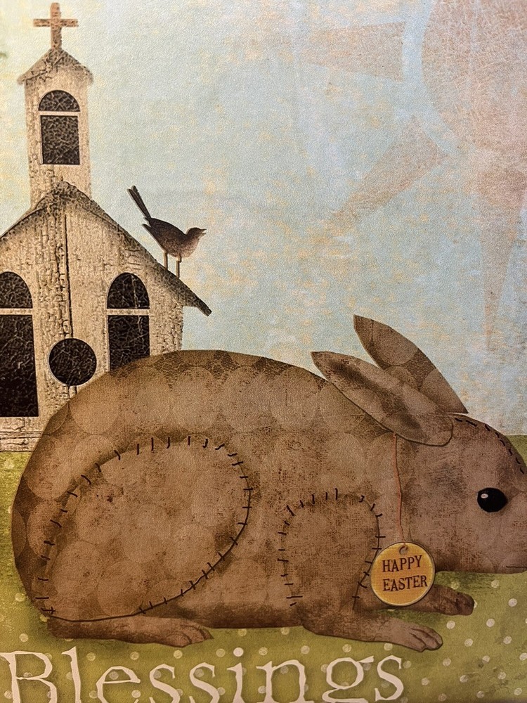 Primitive BLESSINGS, Bunny, Church, Spring, Prim, Handcrafted Plaque