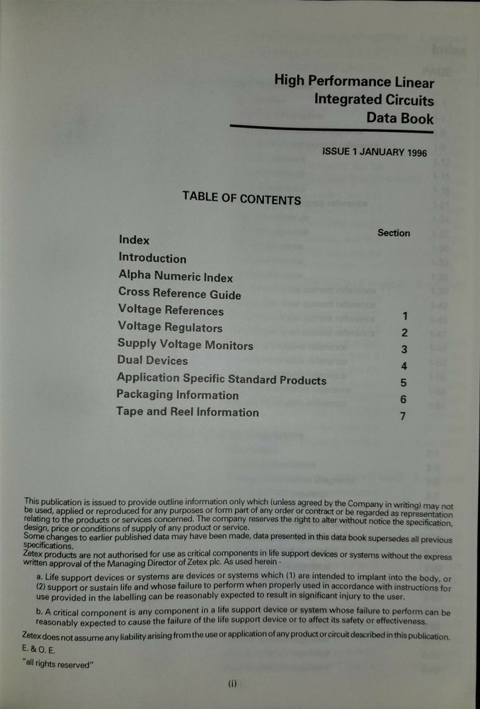 USED 1996 Zetex High Performance Linear Bipolar Integrated Circuits Data Book
