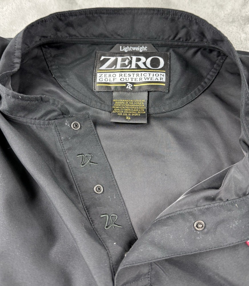 Zero Restriction Golf Pullover XL Lightweight Black Crest Logo Windshirt Y2K