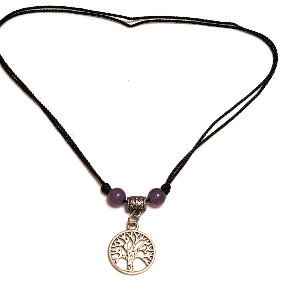 Adjustable Necklace Tree of Life with Amethyst beads