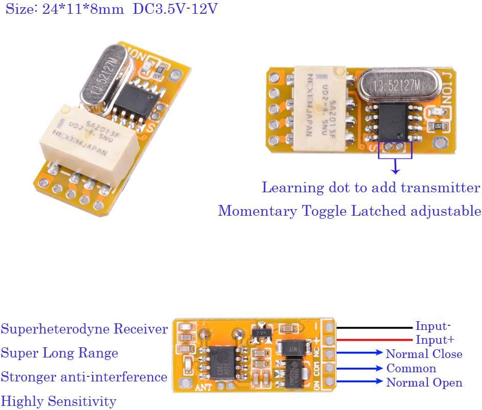 DC 3.7V - 12V 5V Mini Size Relay Remote Control Switch, 433Mhz Wireless RF Momen