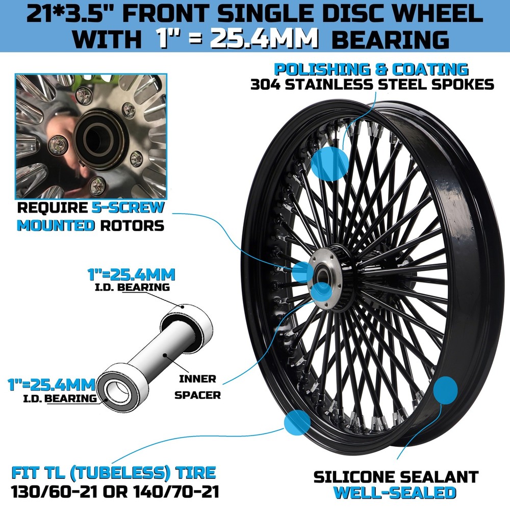 Front & Rear Wheels Combo for 2000-2007 Harley Softail Fat Spoke Wheel Black