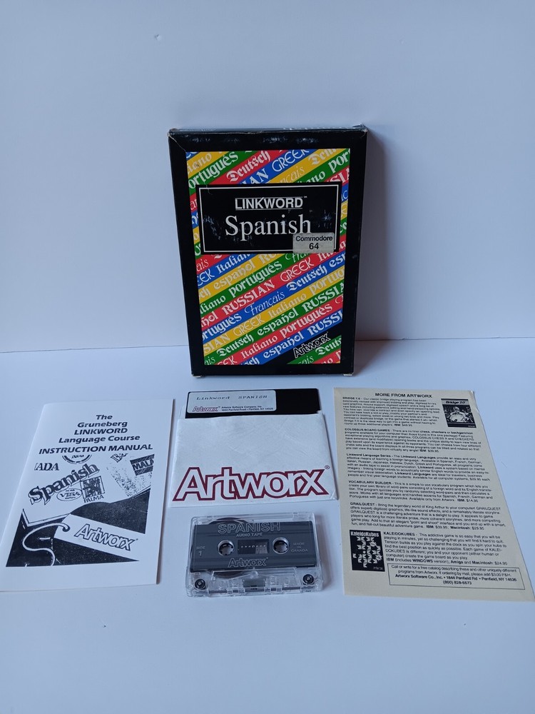 Commodore 64 Linkword Spanish Computer Software Tested/Works Artworx Box Damage
