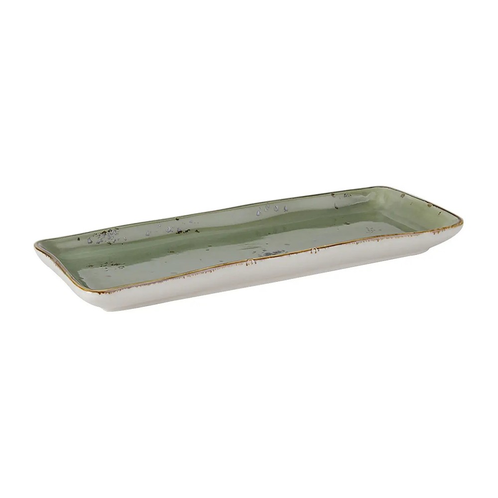 Tuxton China Inc Artisan Geode 13-3/4" Olive Ceramic Rectangular Tray - 1 Doz