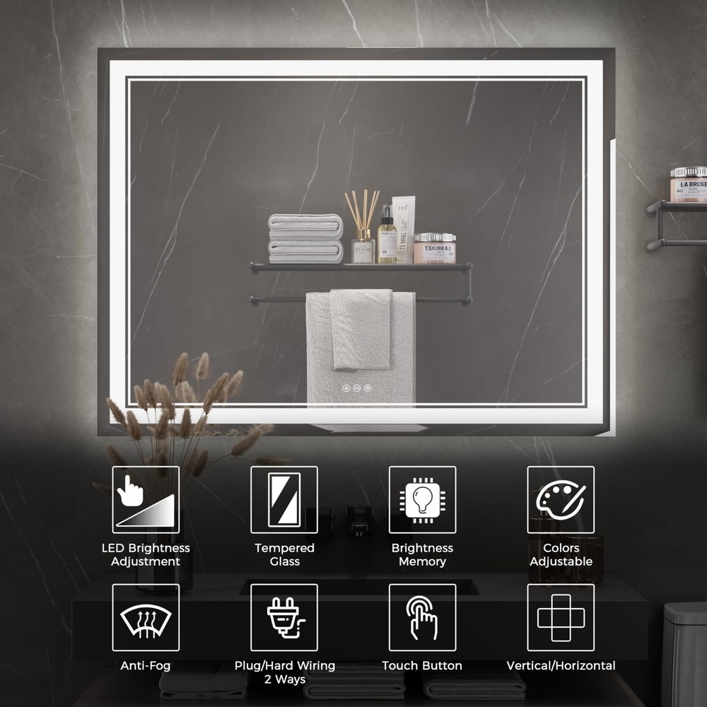 48*36 LED Bathroom Mirror, Lighted Vanity Mirror, Mirror With Light