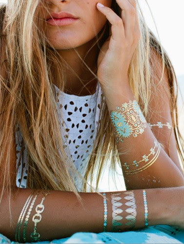 5 Sheets Flash Disposable Temporary Adhesive Tattoo Gold 21teile Neck Chain Ring