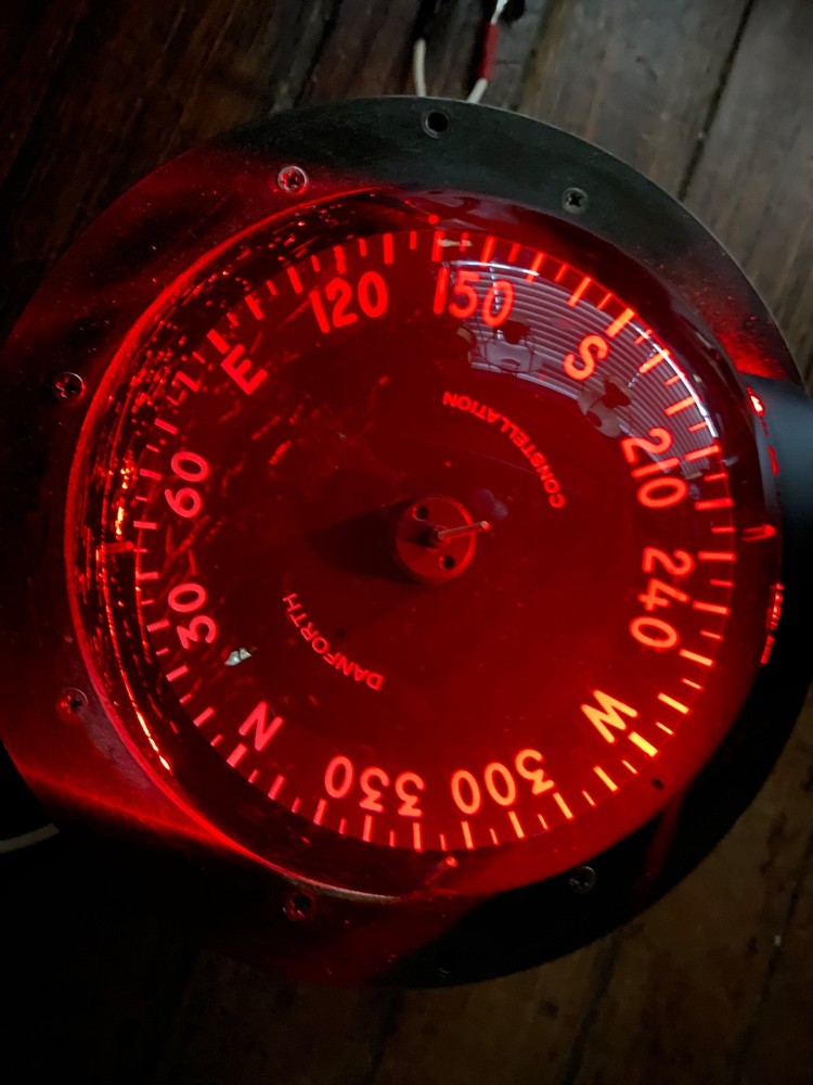 Vintage Danforth Constellation Dash Mount Compass 5" Card Red LED Light