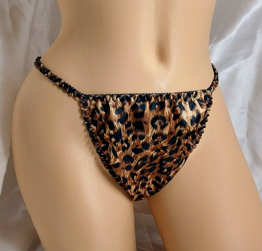 Cheetah print Satin Thong String Bikini panties.