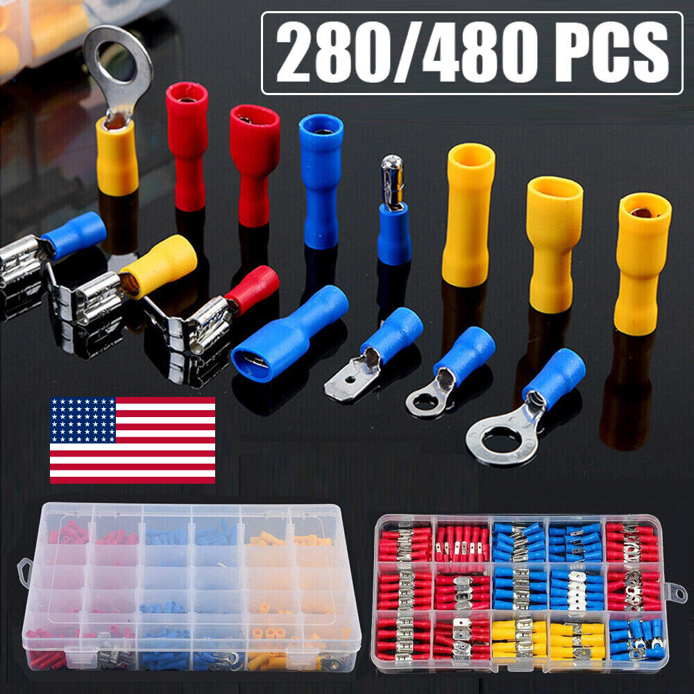 480 PC ASSORTED INSULATED ELECTRICAL WIRE TERMINAL CRIMP CONNECTOR SPADE SET KIT