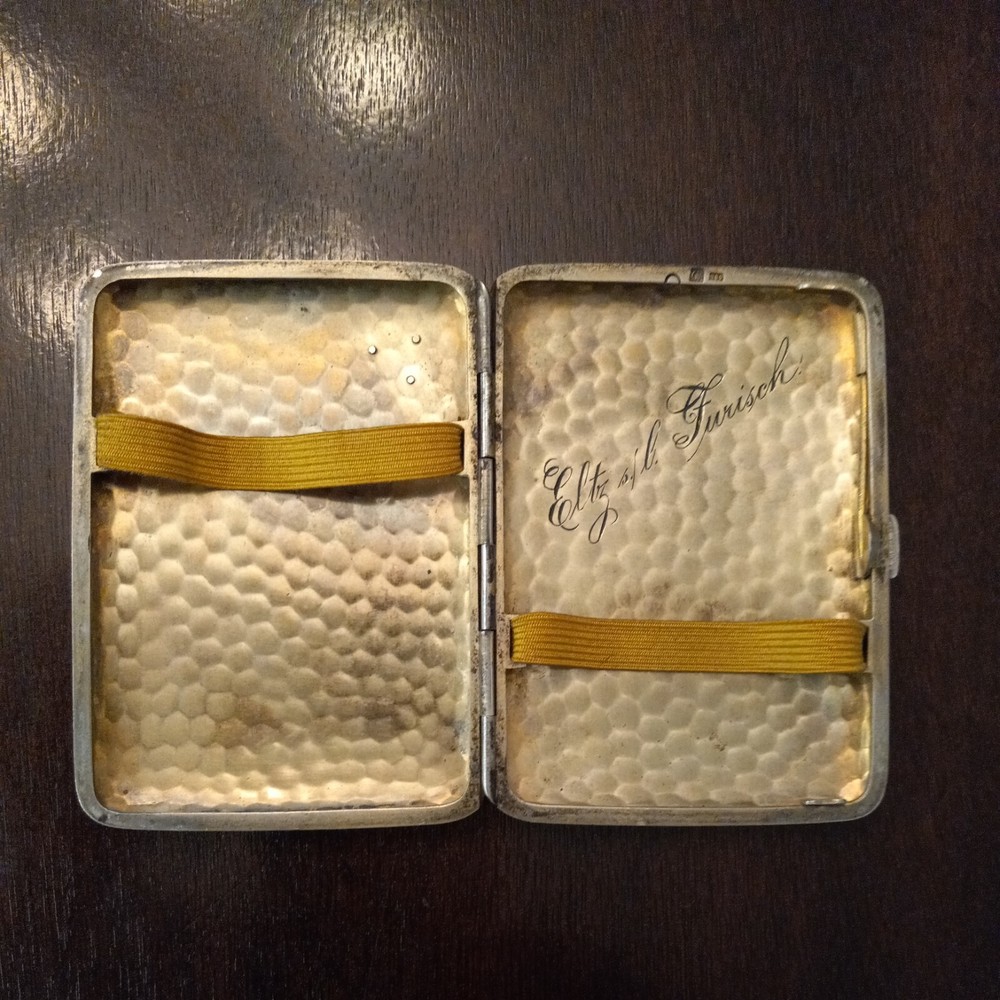 .800 Silver Cigarette Case with import stamp From Prague.Circa 1891-1901