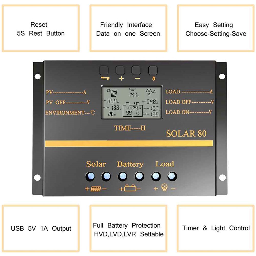 Solar Charge Controller 80A Solar Panel Charge Regulator Photovoltaic Generation
