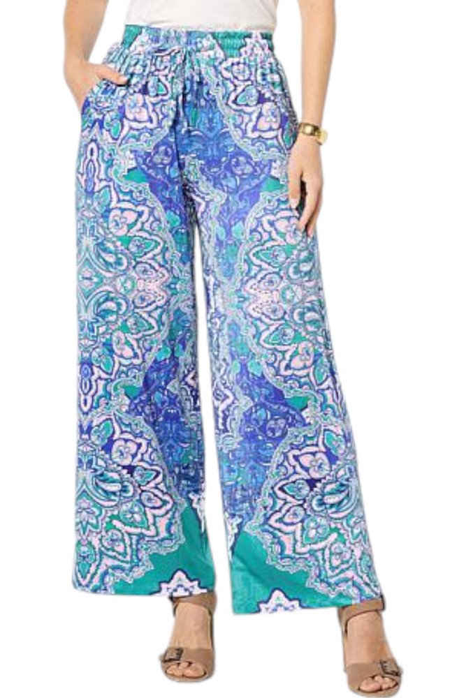 One World Women's Printed Pull-On Colada Pant Blue/Mint