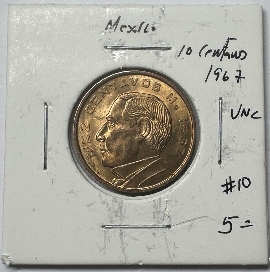 Mexico 1967 ~ Bronze 10 Centavos ~ HIGH GRADE