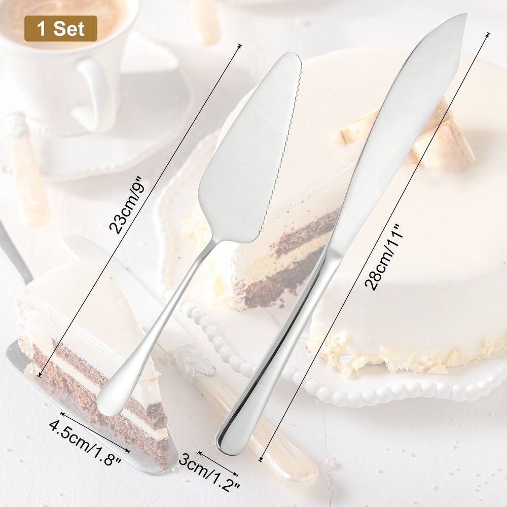 Wedding Cake Knife and Server Set, Silver Cake Cutting Set (11/9 Inch)