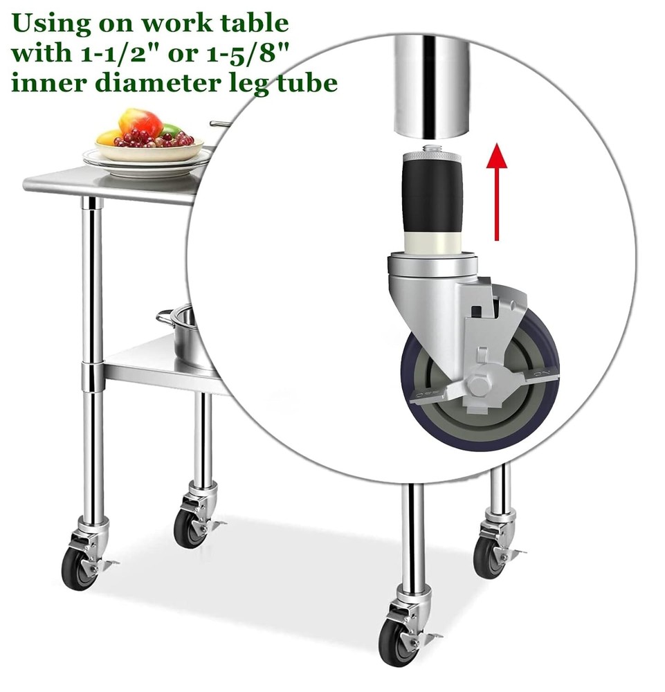 4 Inch Work Table Caster Wheels for Commercial Kitchen Prep Tables, Expanding