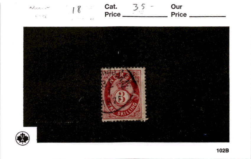 Norway, Postage Stamp, #18 Used, 1872 Post Horn (AE)