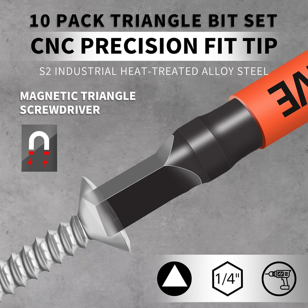 10-Pack Triangle Screwdriver Set Premium Steel Triangle Bit Long Magnetic Head