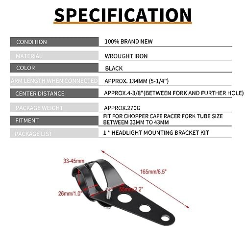 33-45mm Fork Headlight Mounting Bracket, Universal Motorcycle Headlight Black
