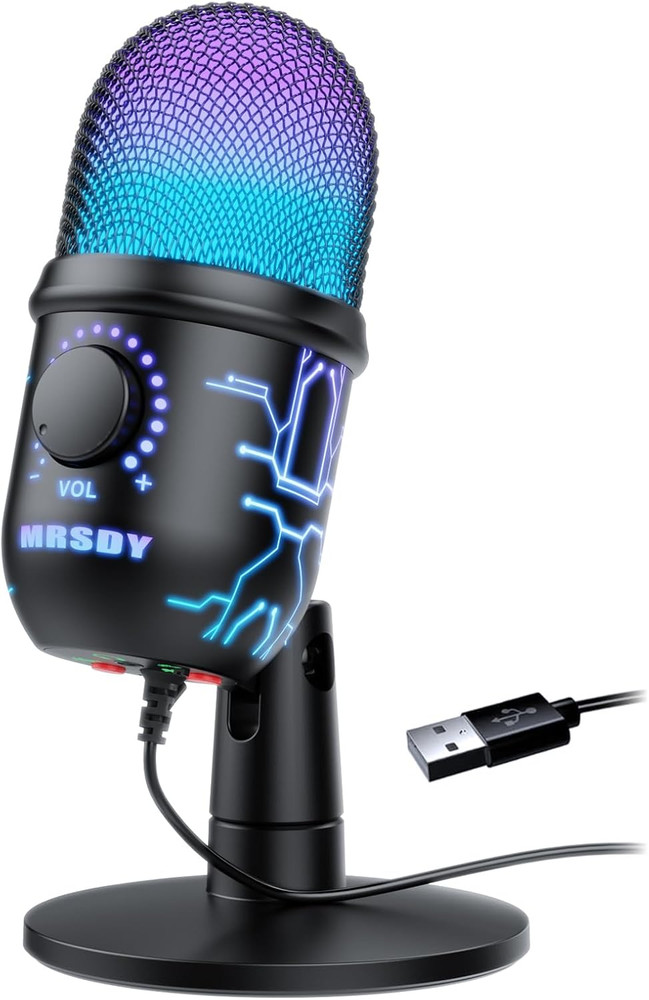 Gaming Microphone, USB Computer Microphone for PC, Mac, PS4/5, Condenser Podc...