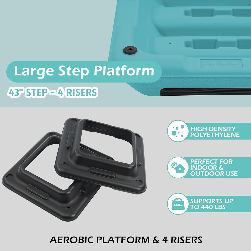 Step Aerobic Platform, Exercise Step with 5 Levels Adjustable Height, 4 Stackabl