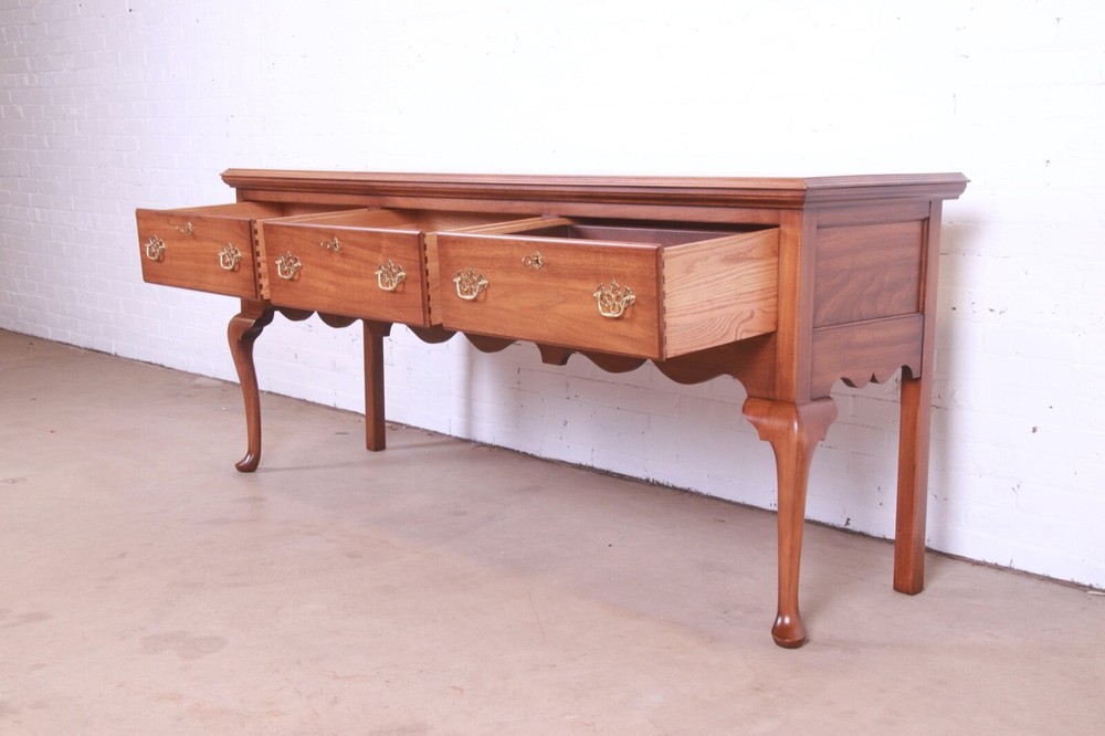 Henkel Harris Queen Anne Solid Walnut Sideboard Credenza, Newly Refinished