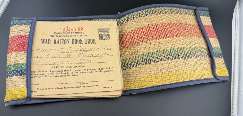 War Ration Books And Hand Woven Holder Case