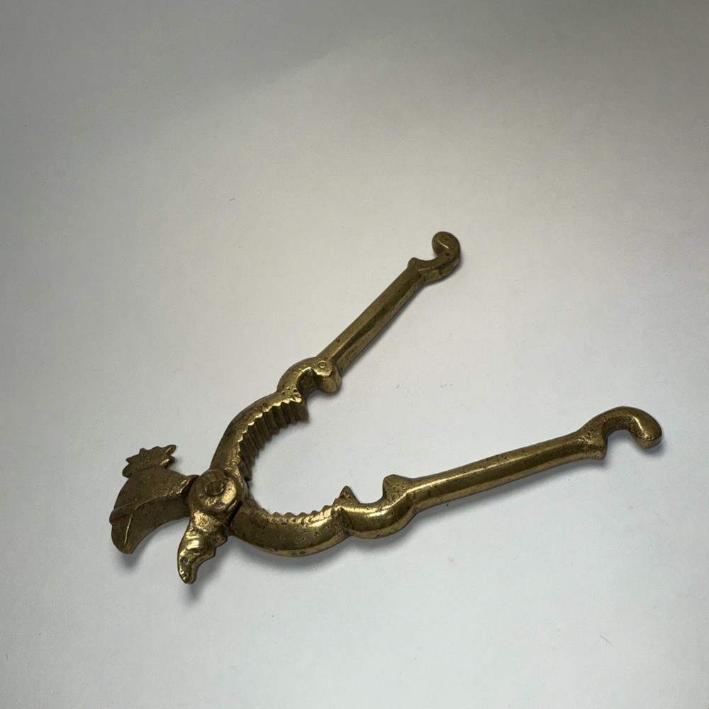 Vintage Solid Brass Rooster Nutcracker. Eclectic unique home decor. Kitschy