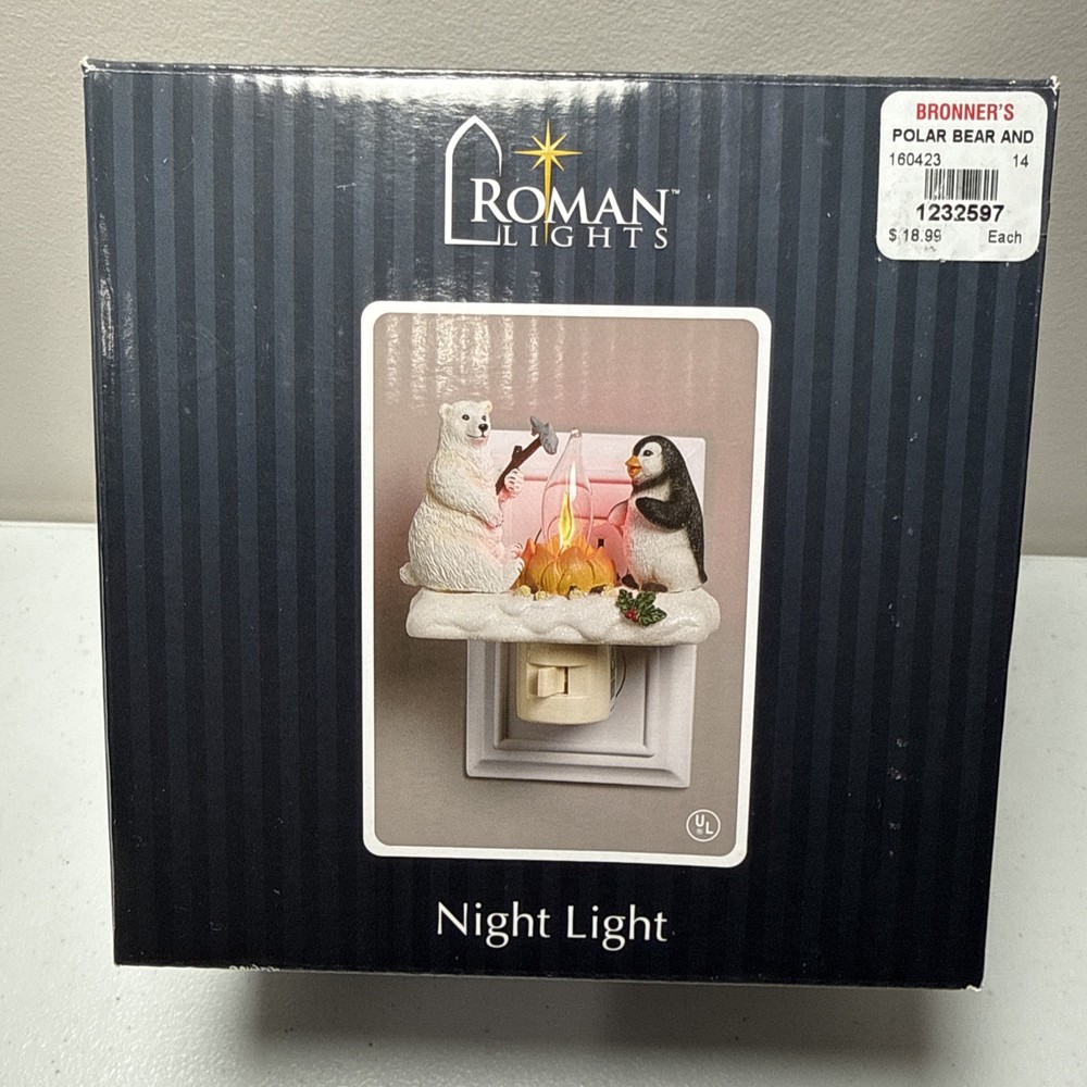POLAR BEAR AND PENGUIN FLICKER FLAME CAMPFIRE NIGHT LIGHT