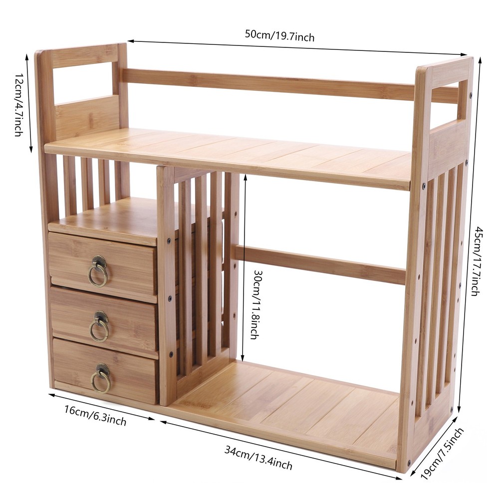 Wood Storage Rack Desktop Bookshelf Desk Organizer Tabletop Display Shelf