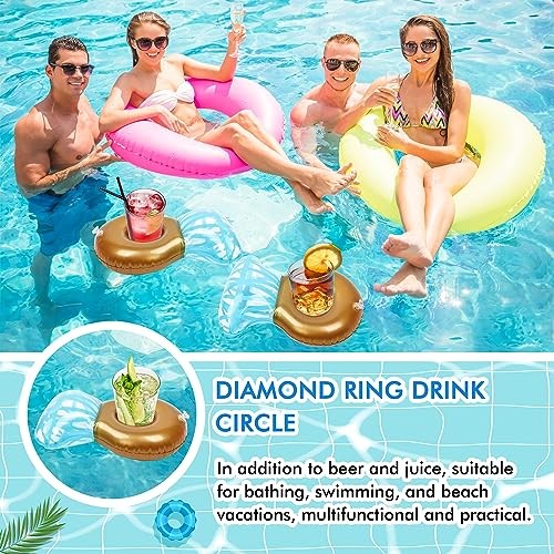 12Pack Ring Inflatable Drink Holder, Drink Floaties Floats Cup for blue