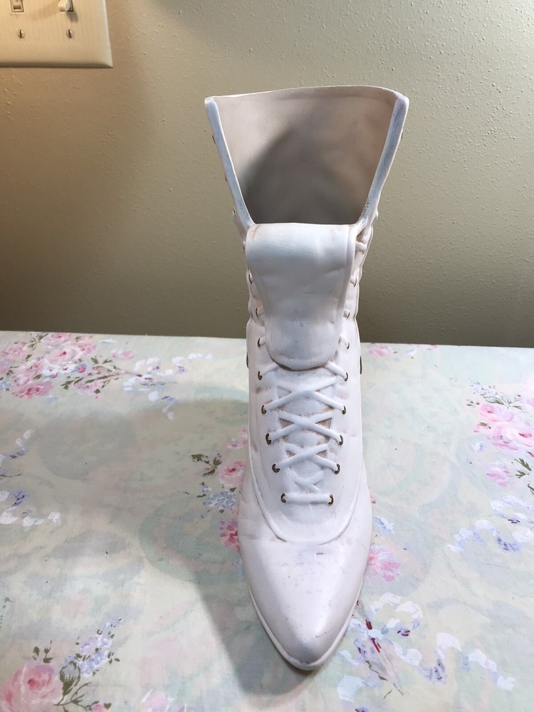 Victorian Vintage Style White Ceramic Boot Planter Vase