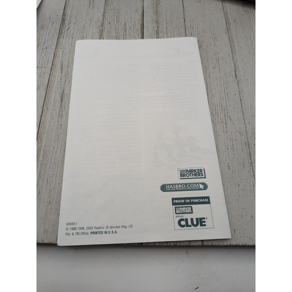 2002 Clue Board Game Replacement Parts Game Board Instructions
