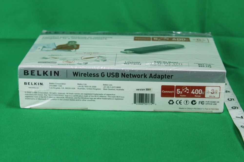 NEW OPEN BOX BELKIN USB WIRELESS ADAPTER G COMPLETE WITH STAND SOFTWARE MANUAL