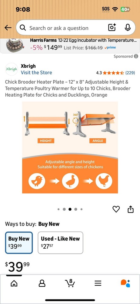 Chick Brooder (12"X8") Brooder Heater for Chicks Ducks and Birds Incubation Heat