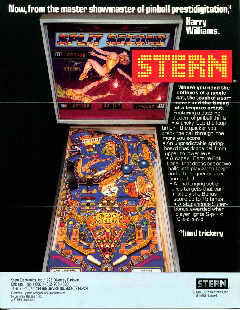 Split Second Stern Pinball - Flyer / Brochure / Ad
