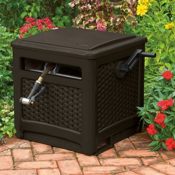 Suncast 225 ft. Smart Trak Wicker Garden Hose Reel Guide and Hideaway, Java Brow