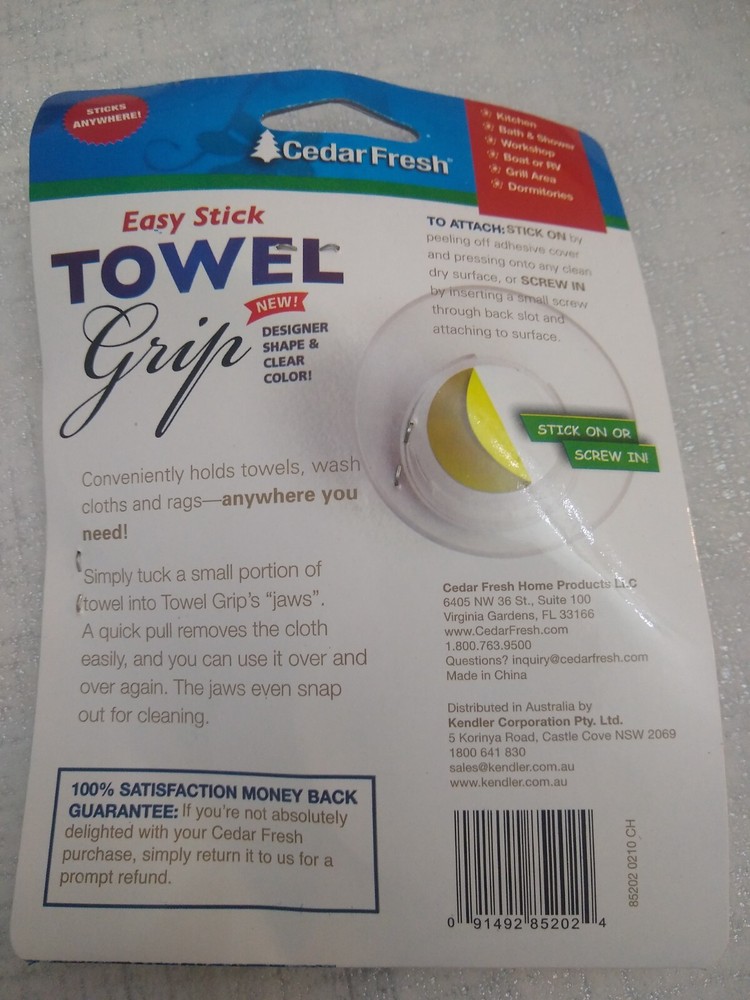 CEDAR FRESH EASY STICK TOWEL GRIP TWO KITCHEN BATH DORMITORY hook hanger