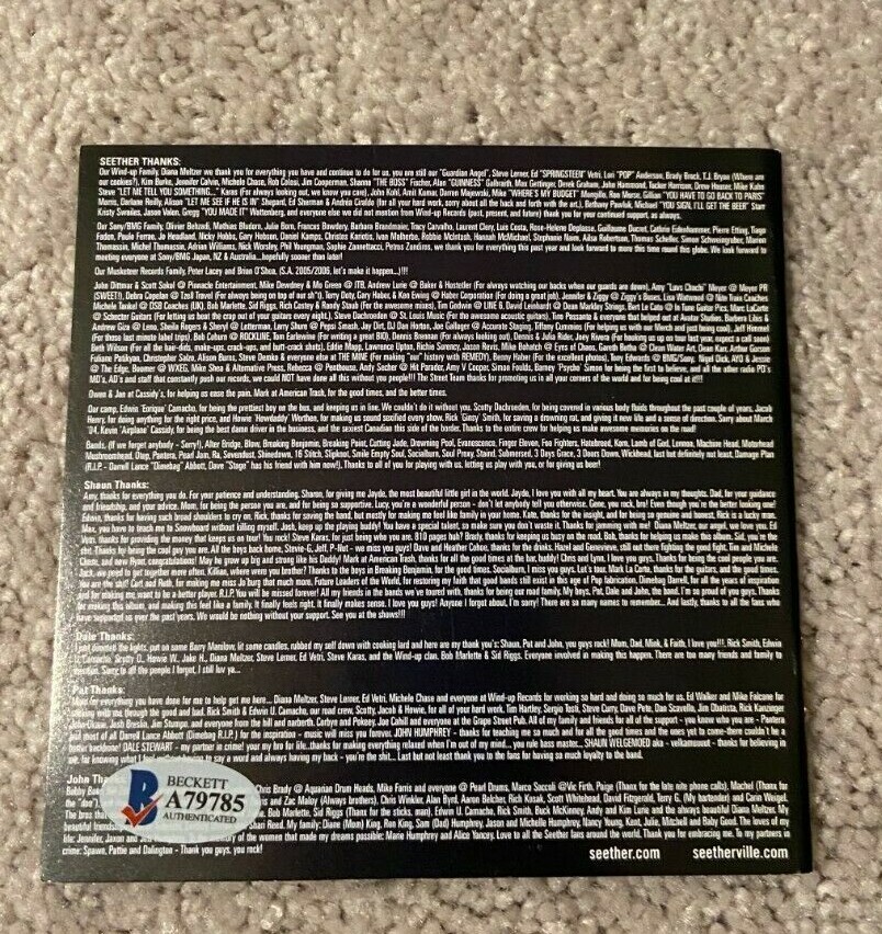 SEETHER BAND SIGNED KARMA AND EFFECT FRAMED CD COVER SHAUN MORGAN +2 BAS