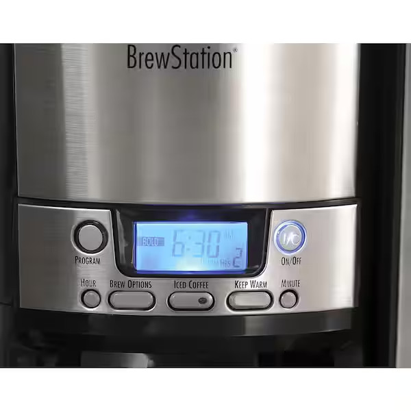 Brewstation 12- Cup Programmable Black Drip Coffee Maker with Removable Water Re