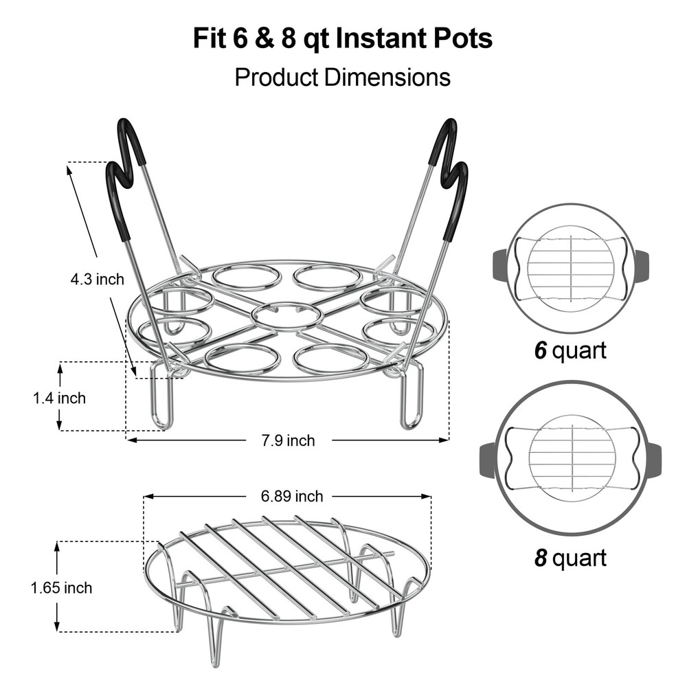 Instant Pot Accessories Steamer Cooling Rack Trivet Set, Include 9-holes Egg ...