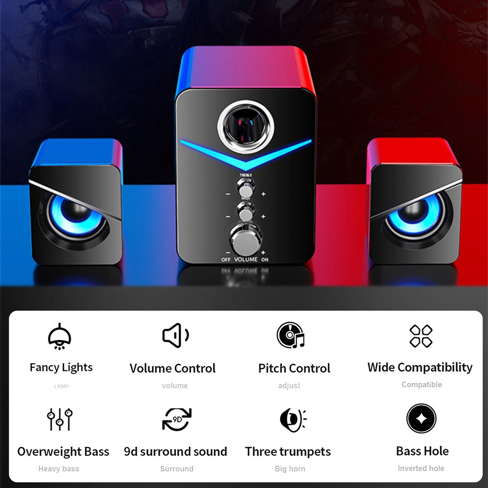 USB Computer Speakers System Stereo Bass Subwoofer LED for Desktop Laptop PC