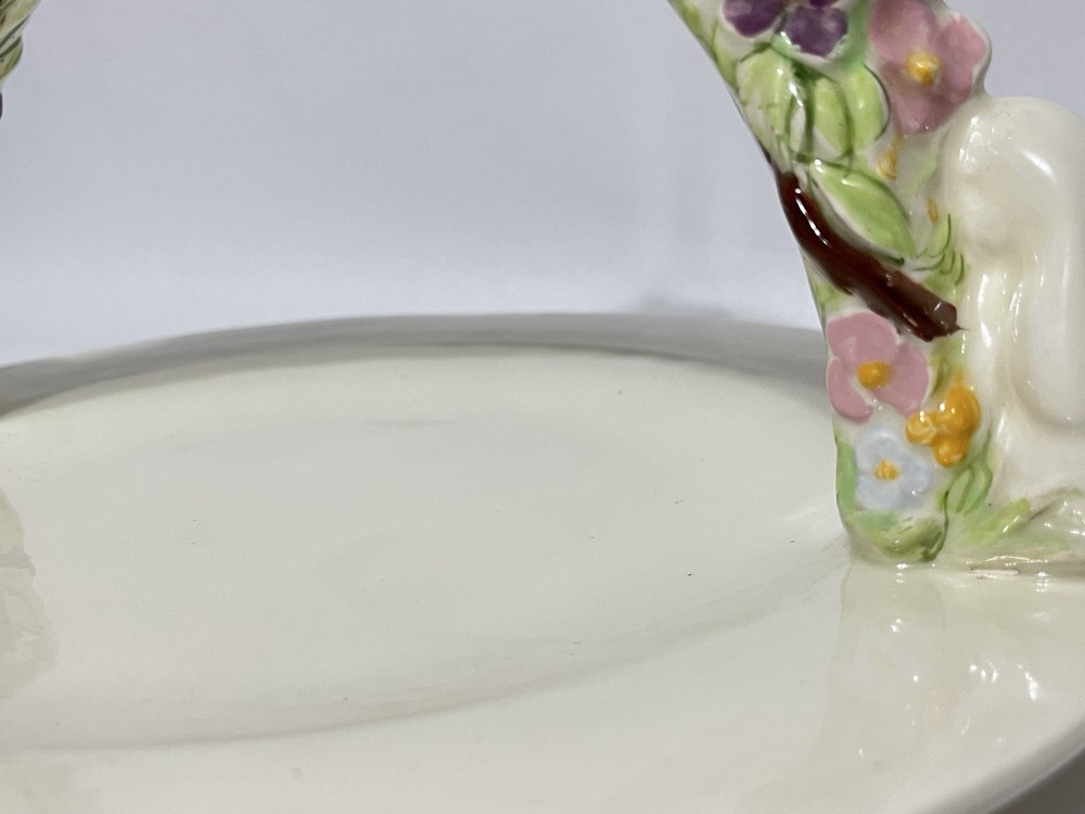 Vintage Ceramic Easter Bunny Arch Candy or Cookie Plate Dish
